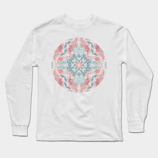 Vintage Fancy - a Pattern in Pale Blue, Navy & Deep Rose Long Sleeve T-Shirt